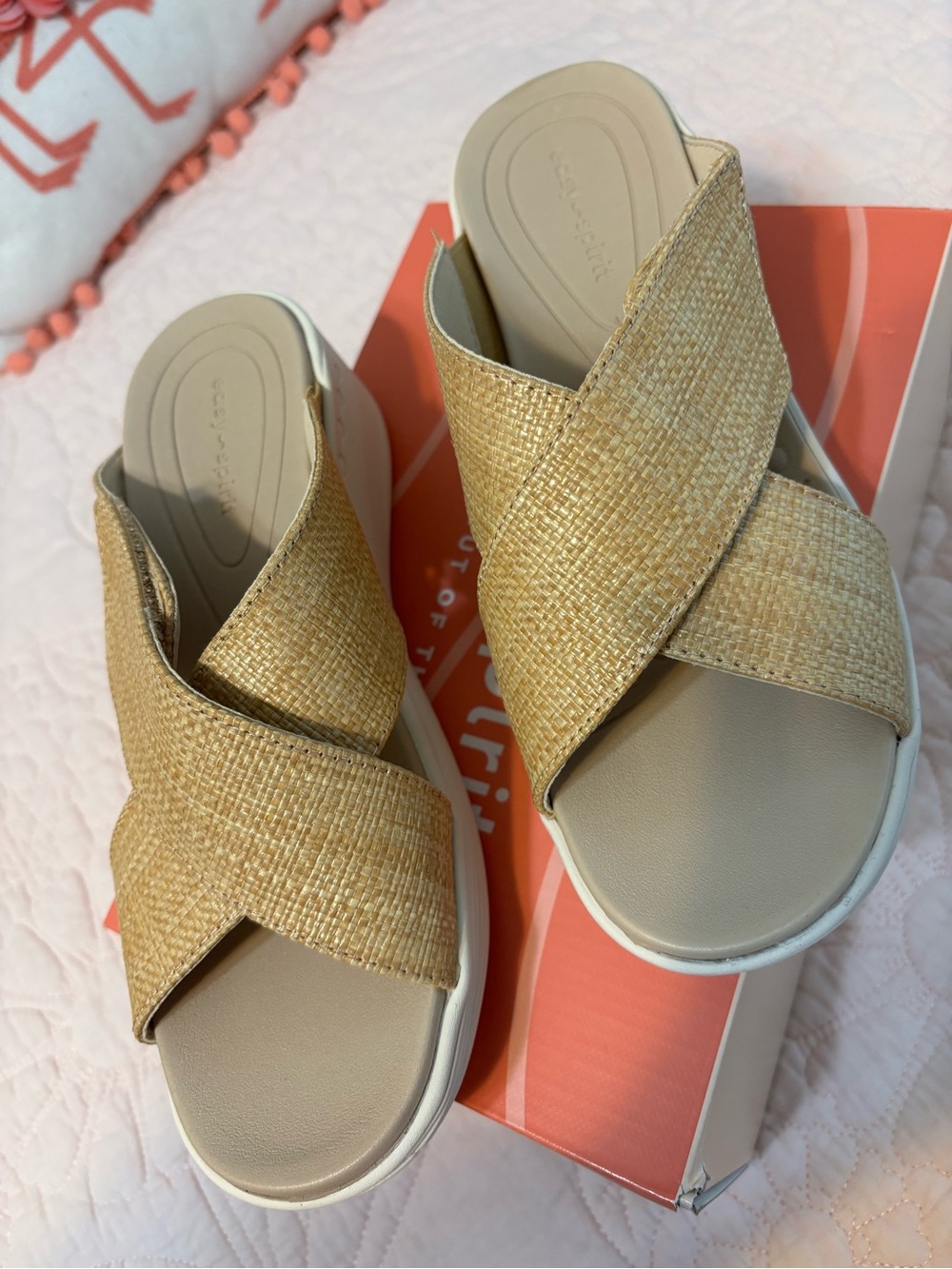 Easy Spirit Light Natural Crisscross Slide Sandals - Natural Tan 7.5 M NEW